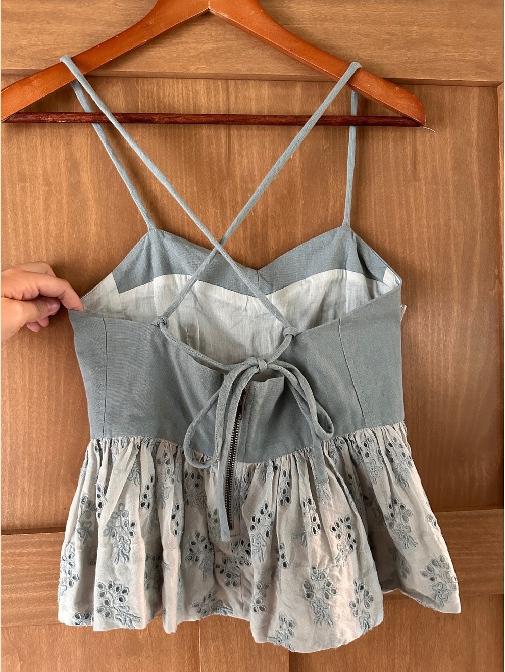 The GREAT. The Camelia Peplum Ruffle Top in Crystal-Blue Women’s size 0 XS - Picture 5 of 15